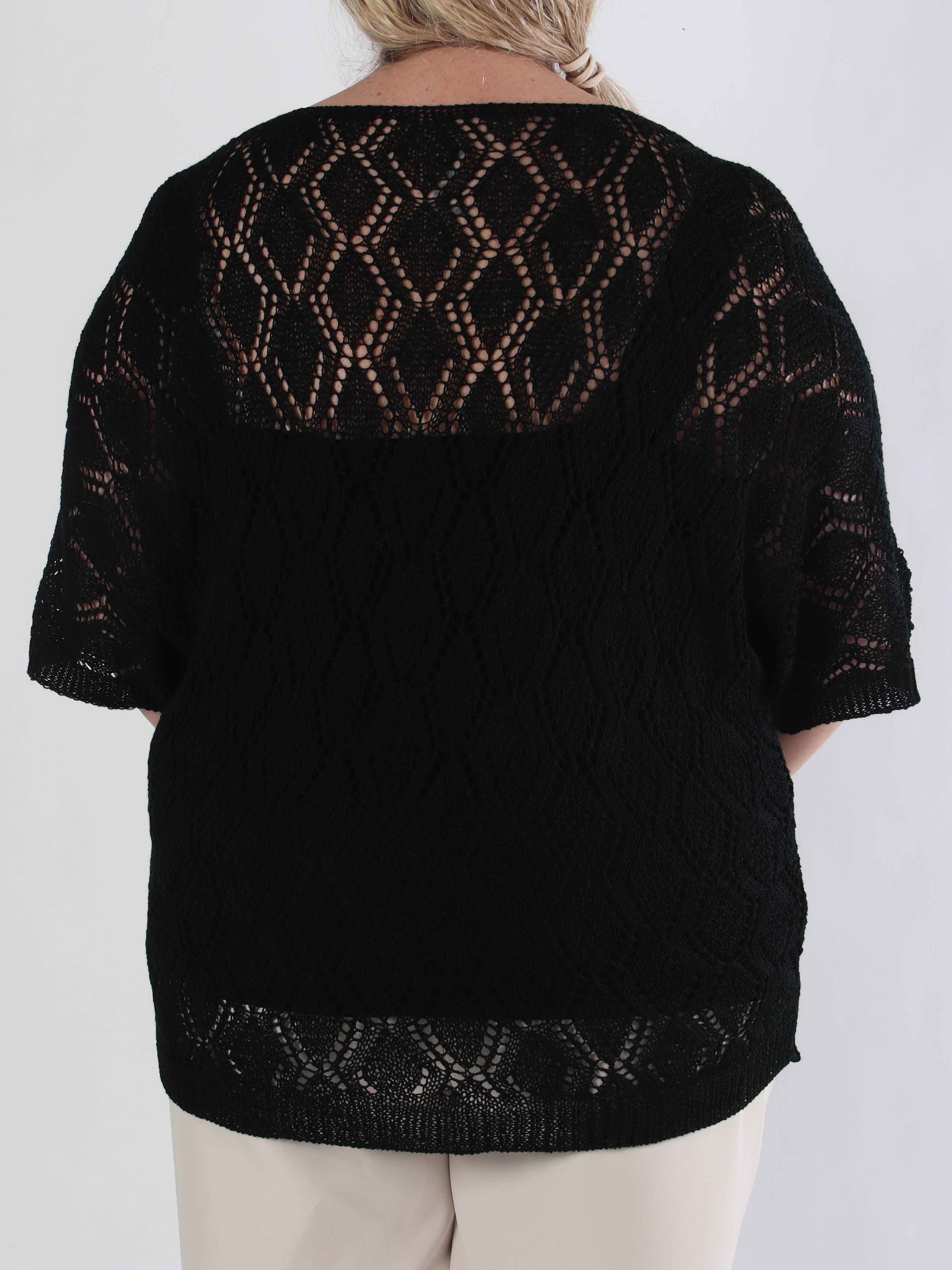 Deisy - Sød plus size tunika i strikket hulmønster